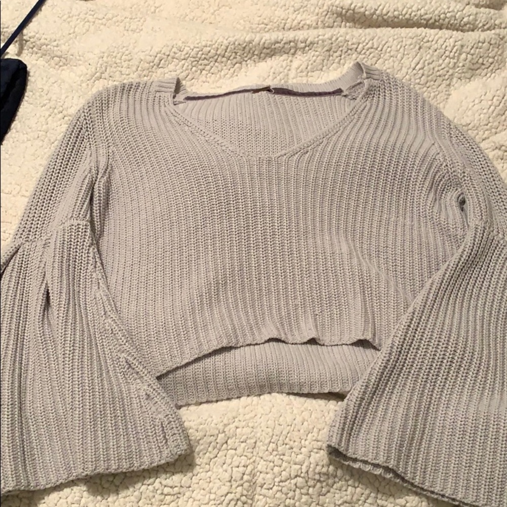 Cropped bell sleeve grey free people sweater